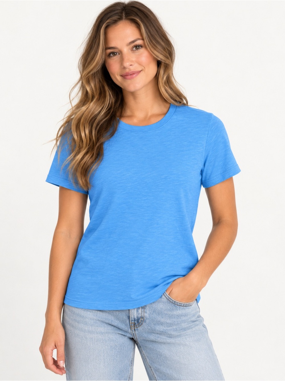NWOT American Giant Women's Premium Slub Crew Tee Azure Blue Size Medium
